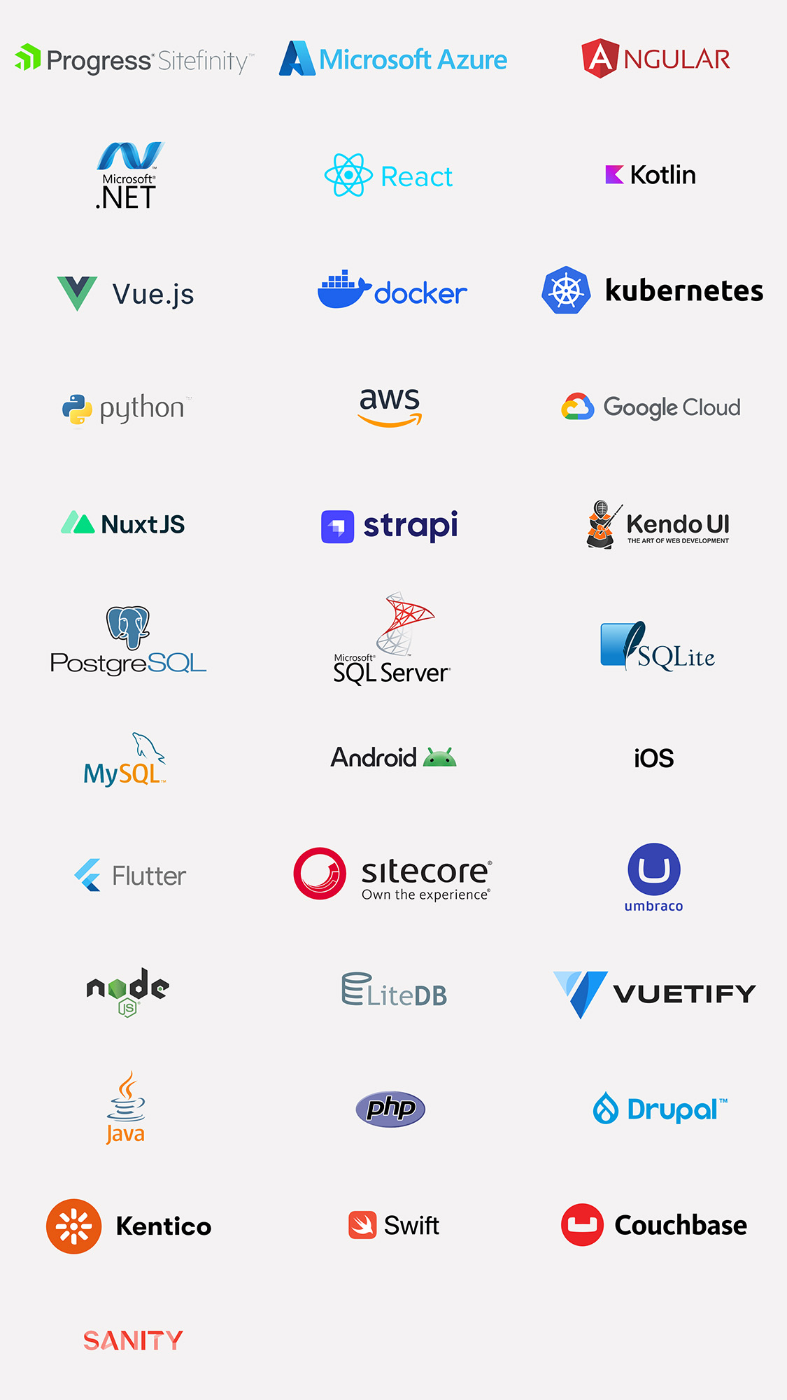 BAYOOTEC - unsere Partner, Produkte und Technologien - Progress Sitefinity, Azure, .NET, AWS, Google Cloud, Vue.js, Docker, Kurbernetes und weitere
